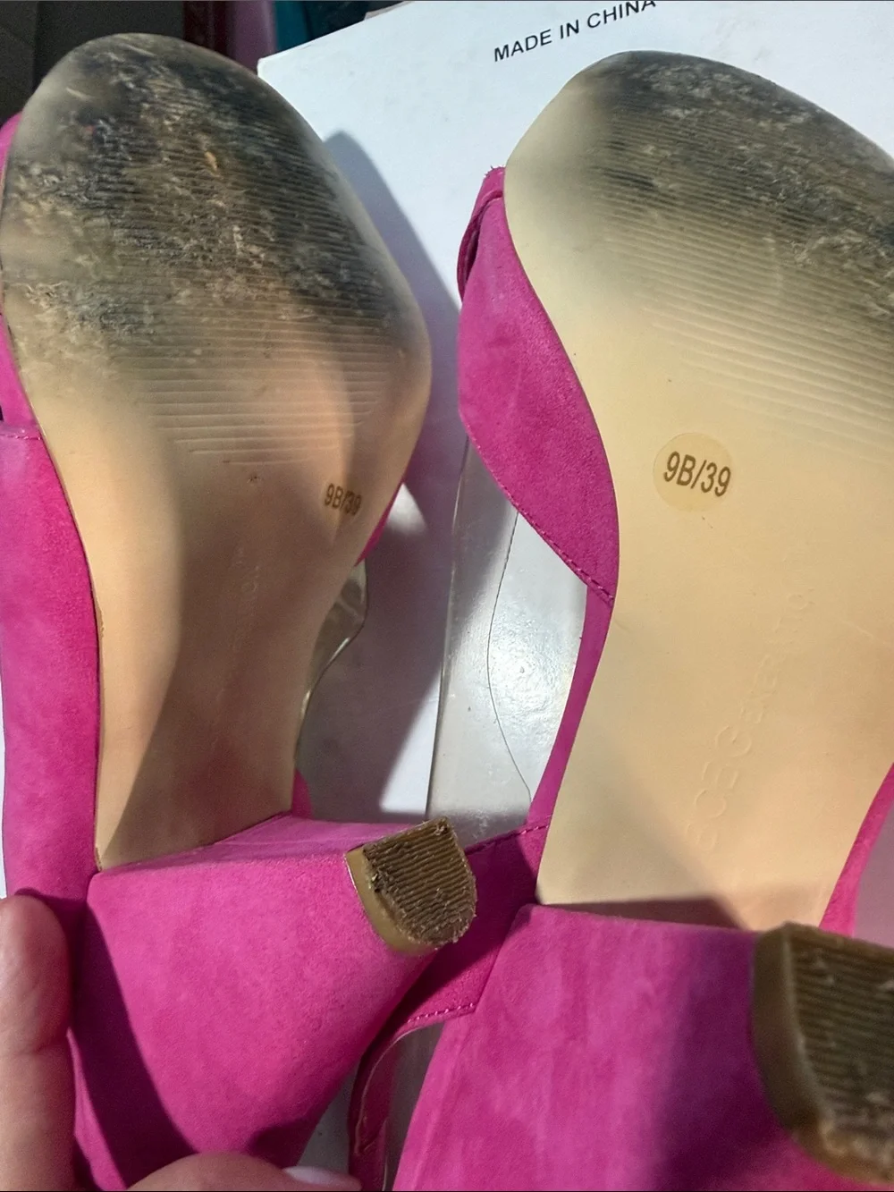 BCBGeneration Fuchsia Open-Toe Heels with Yellow Gem Accent